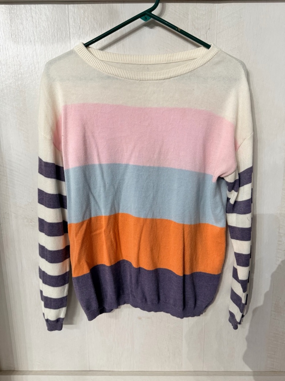 Colorblock Crewneck Sweater in Pink, Blue, Orange & Purple